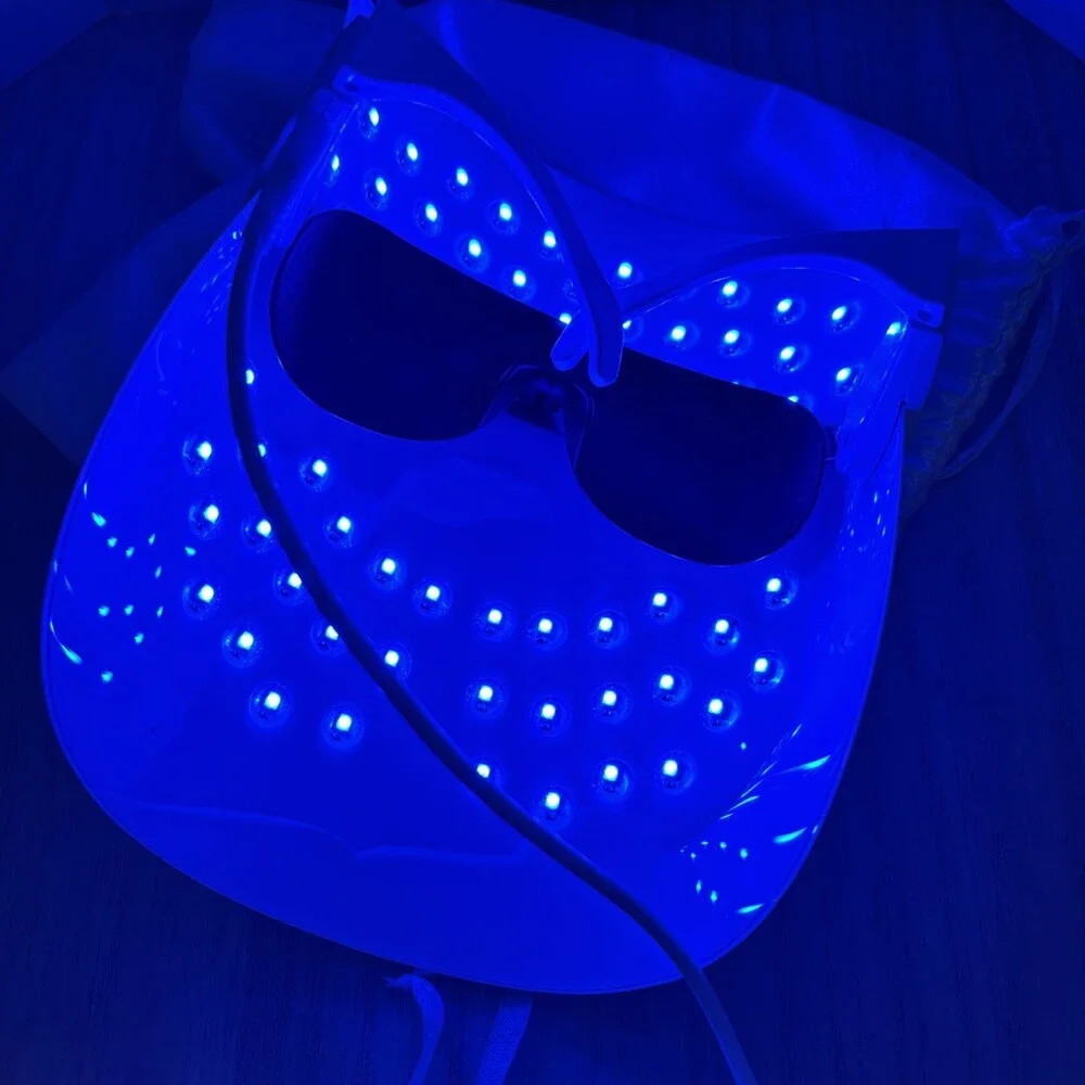 Peppy Red Light Mask Therapy Red Blue And Yellow Light. No Hands Glasses Long